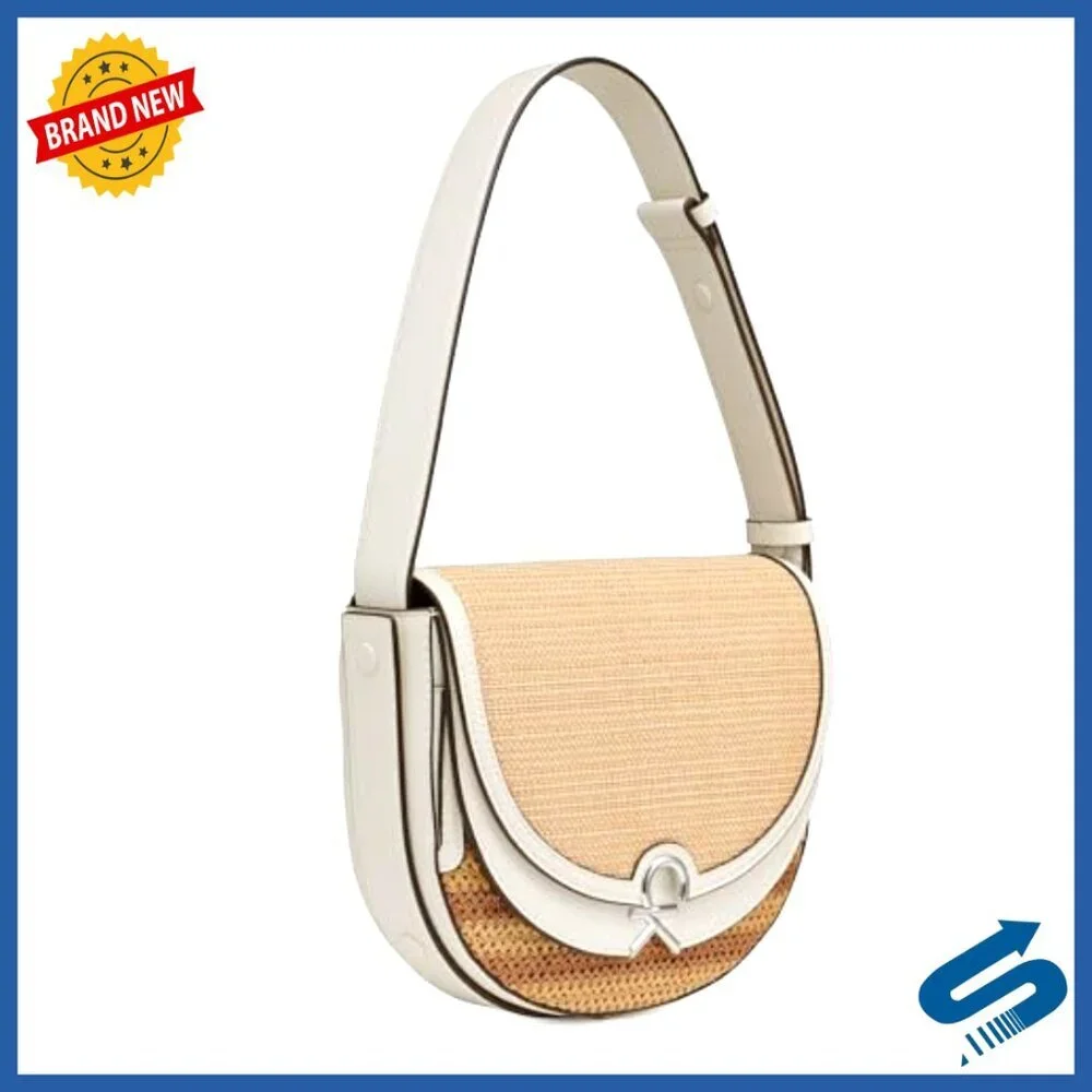 Organizational Saddle Crossbody Bag Vegan Leather Straw Minimal Chic Commuter